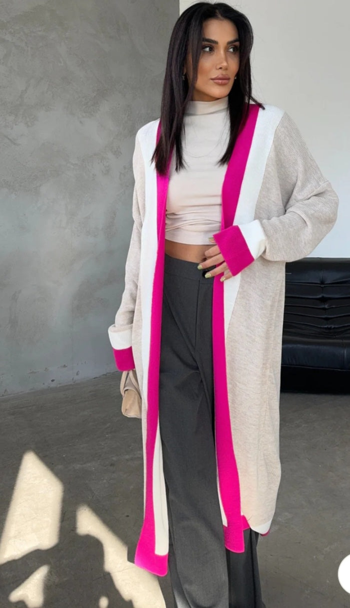 Beige & Fucshia longline knit