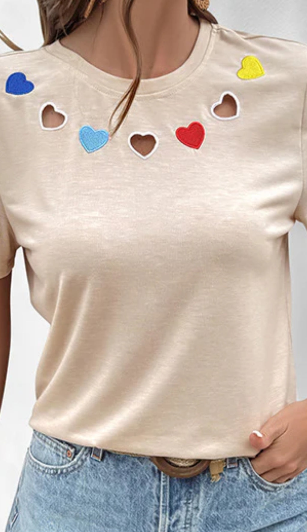 Cut out, Embroidered Heart Tee