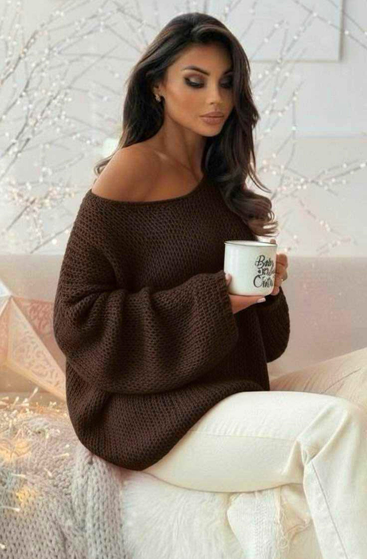 Oversized Off Shoulder Chinky Knit