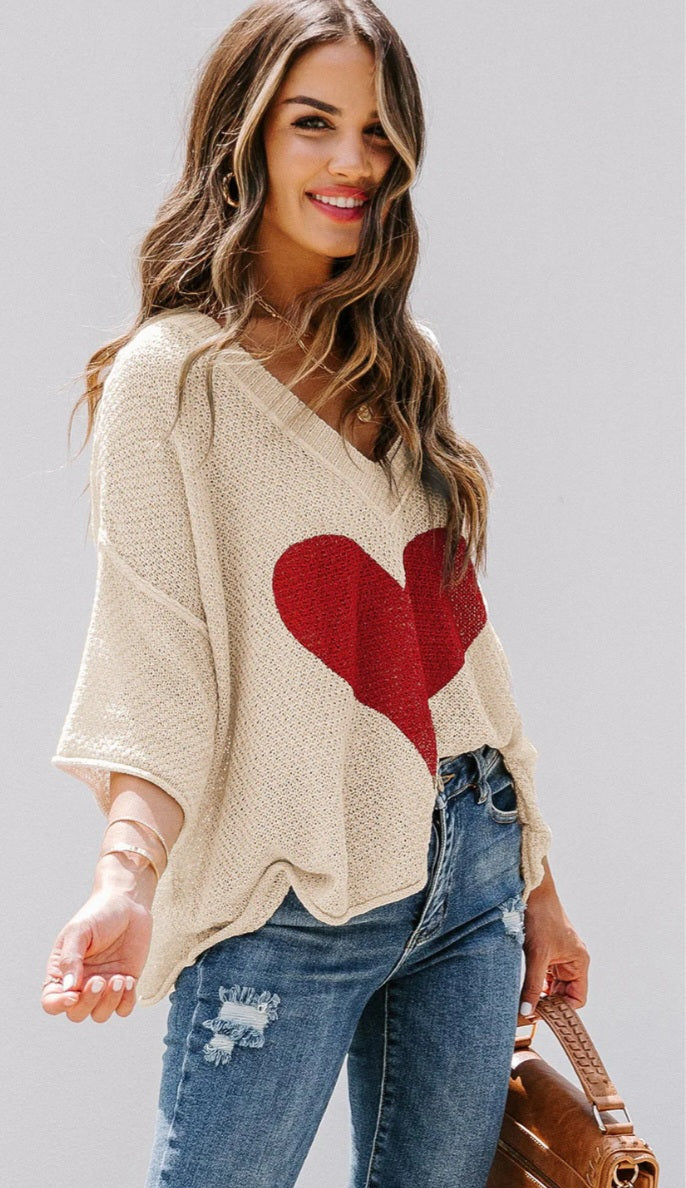 Off Shoulder Lightweight Heart Knit