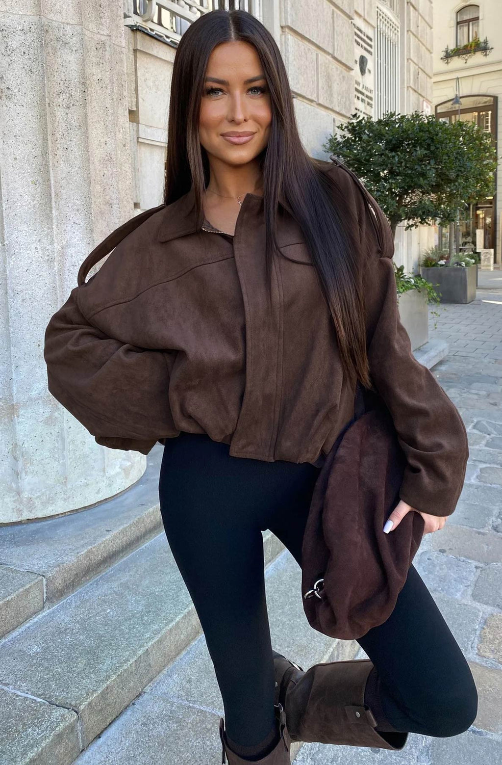 Chocolate oversized Suede Bomber