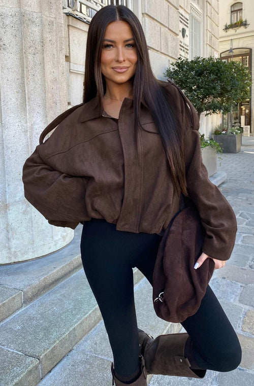 Chocolate oversized Suede Bomber
