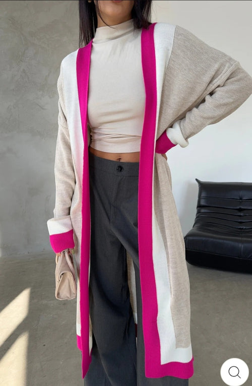 Beige & Fucshia longline knit