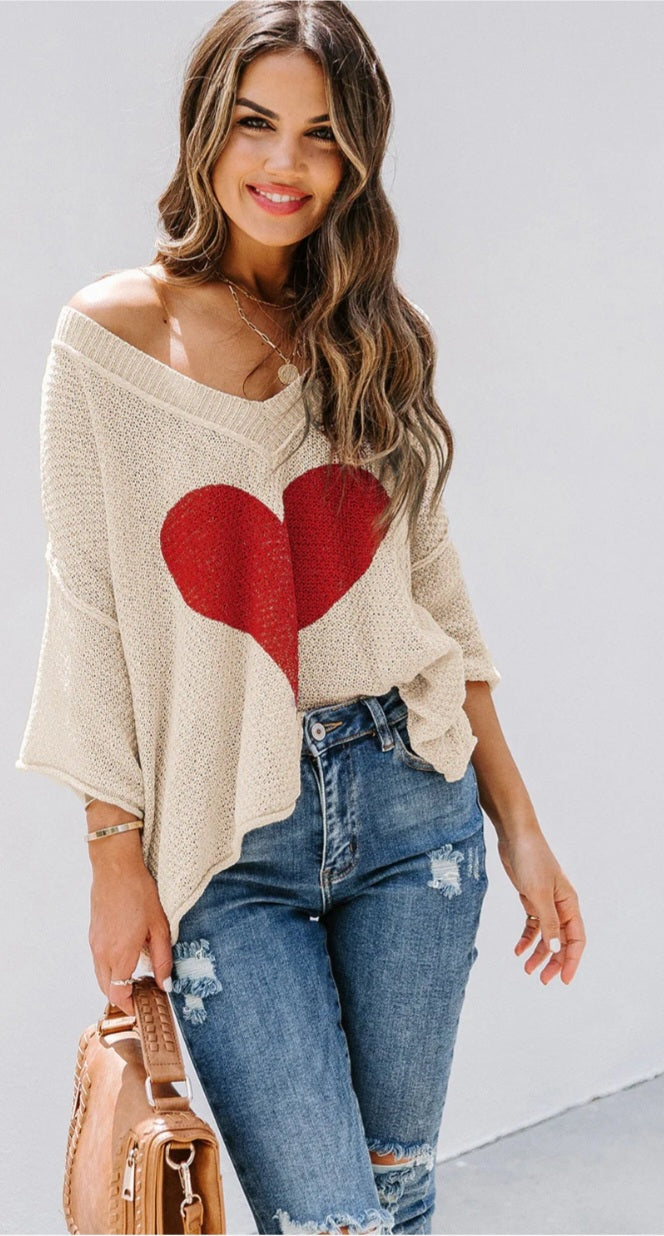 Off Shoulder Lightweight Heart Knit