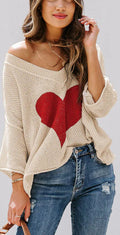 Off Shoulder Lightweight Heart Knit