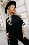 Oversized leopard Trim Knitted Top