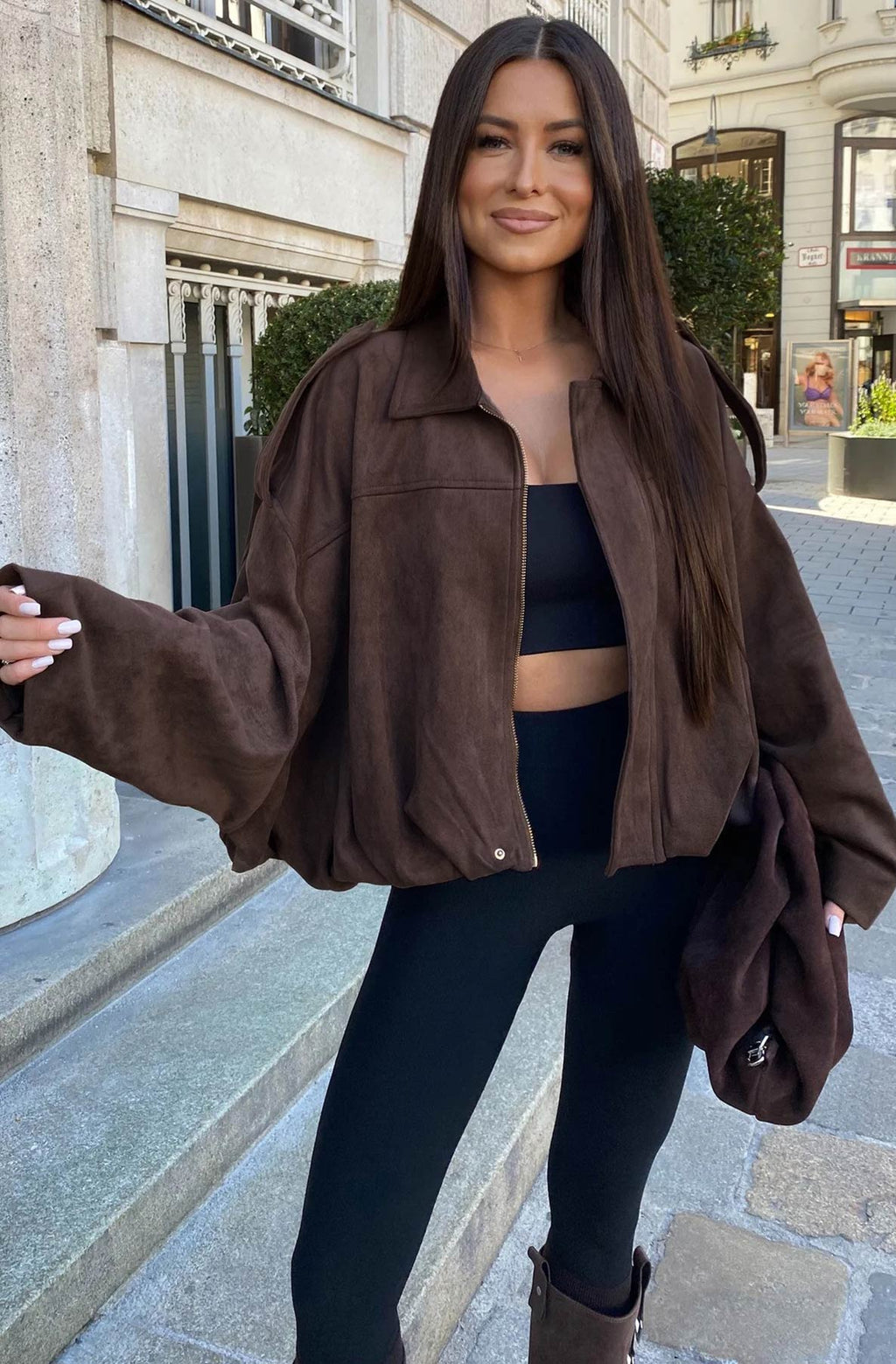 Chocolate oversized Suede Bomber