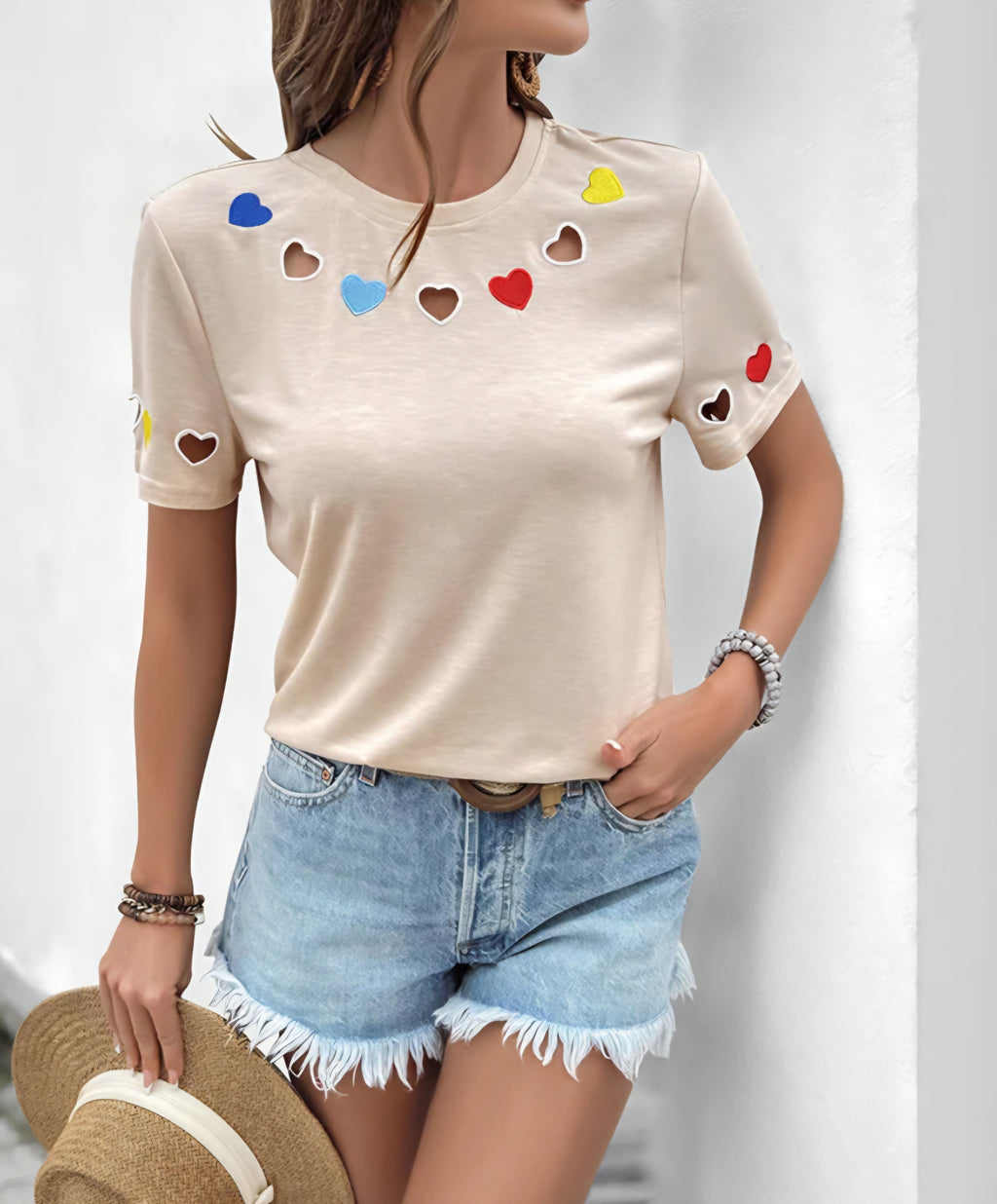 Cut out, Embroidered Heart Tee