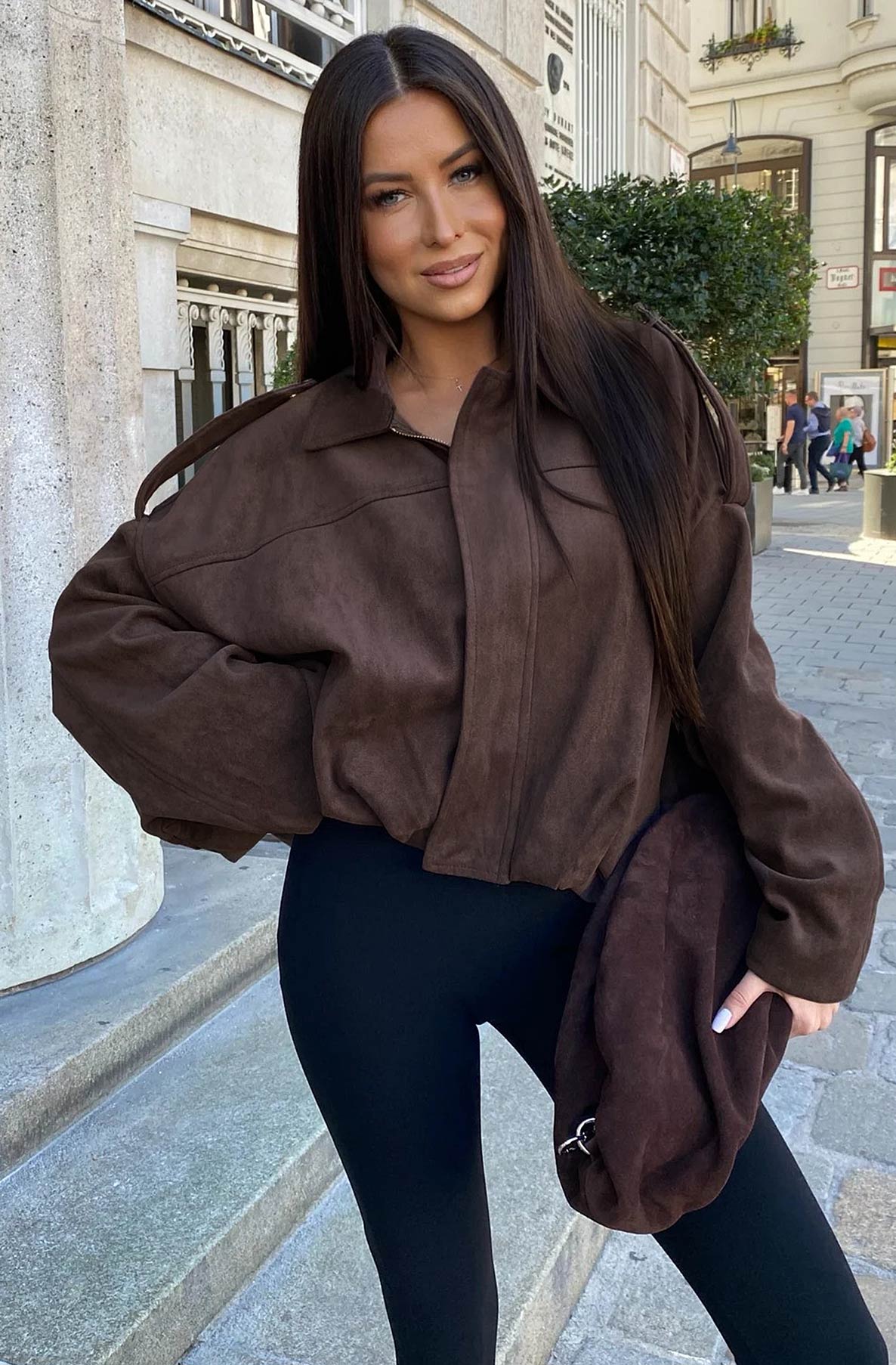 Chocolate oversized Suede Bomber